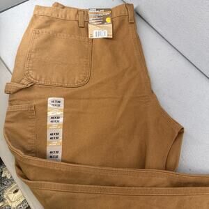 NWT CARHARTT Brown Washed Duck Work Dungaree Pants Sz 46X32 B11 Carpenter